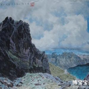 朝鲜人民艺术家 鲜于英 朝鲜国画《白头山奇岩》