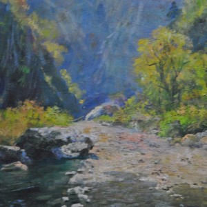 朝鲜人民艺术家  姜勋英 朝鲜油画《山涧》