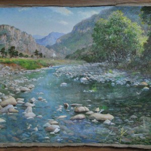 朝鲜人民艺术家  姜勋英 朝鲜油画 《山涧》
