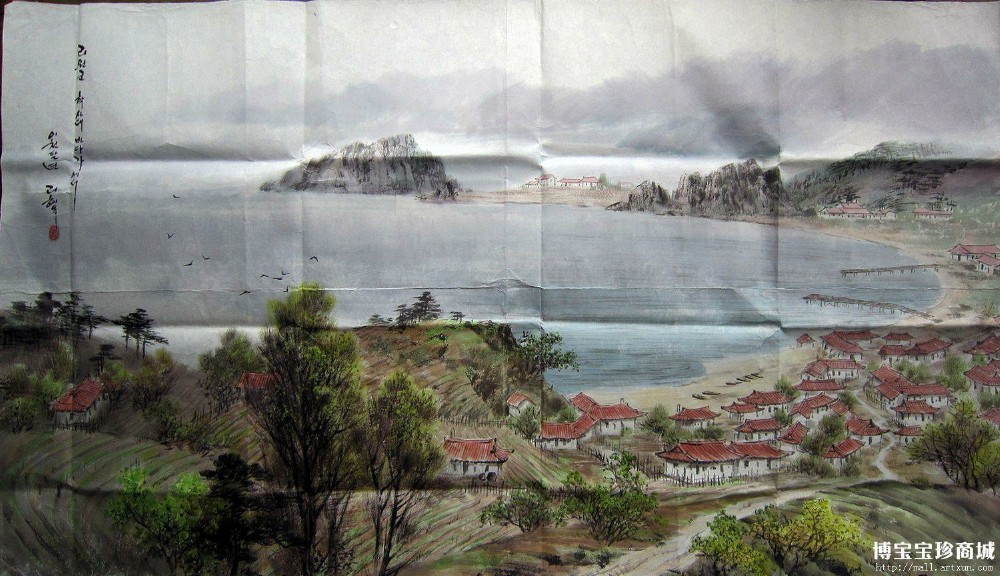 李惠玉《海边》朝鲜国画