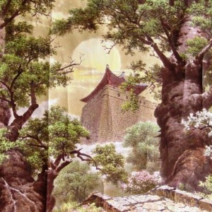 李光俊 朝鲜国画《古城月光》