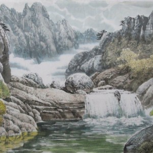 李东俊《金刚山谷 》朝鲜国画