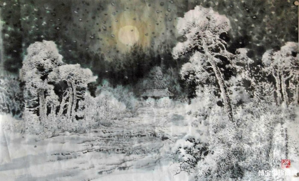 李东俊 朝鲜国画《故乡的月夜》