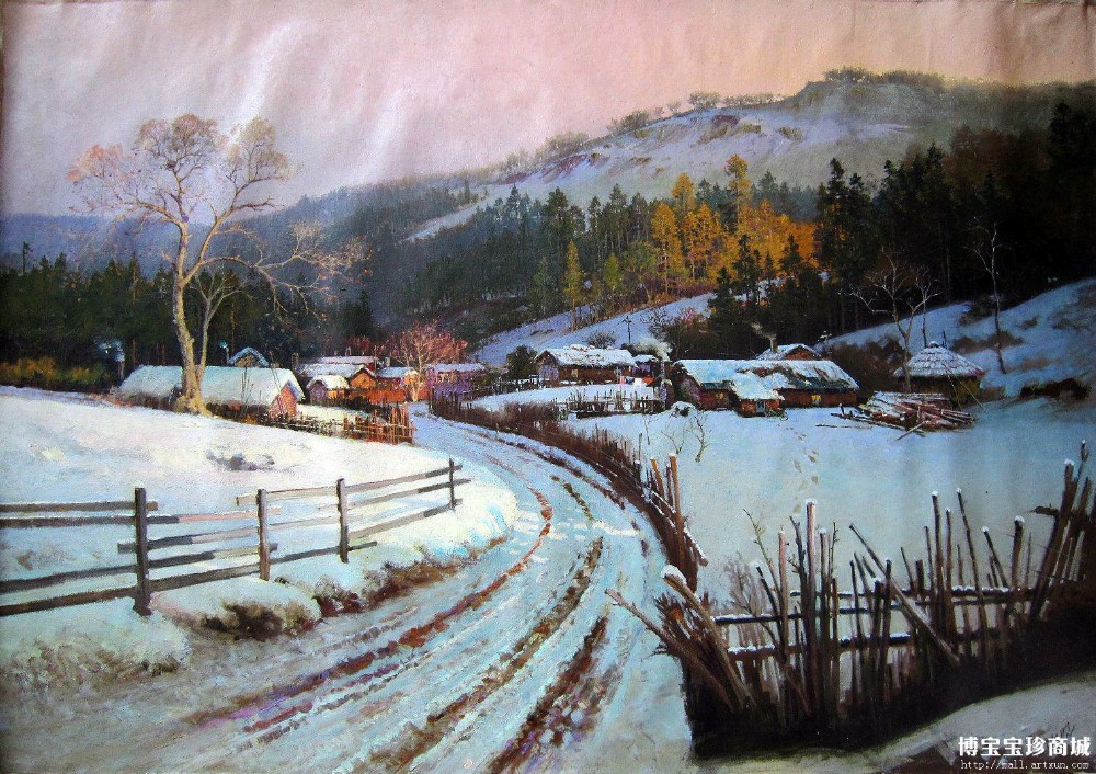 李成范《雪夜》朝鲜油画