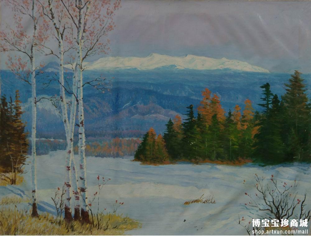 京民 朝鲜油画《白头山冬景》