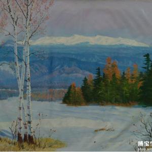 京民 朝鲜油画《白头山冬景》