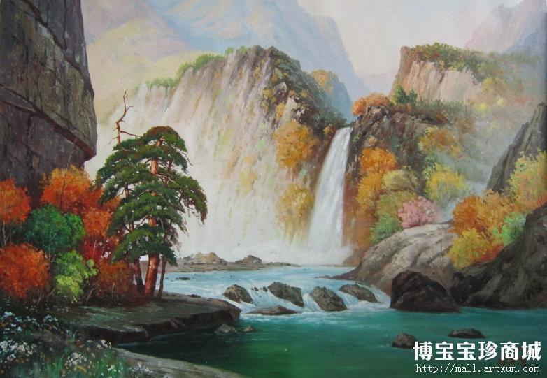 金周哲 朝鲜油画 《金刚山瀑布》