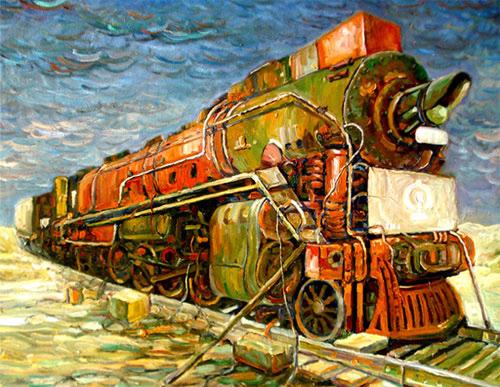 尹吉冰油画 《老火车》