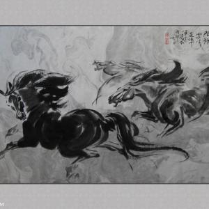 《一跃跨九州》吴振中国画马