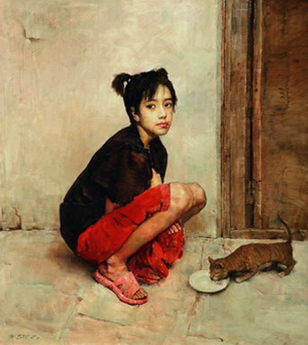 《女孩与猫》142×130cm-2007