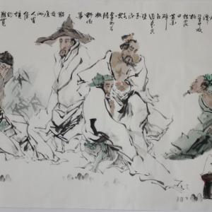北京书法美术家段庆昌先生的人物画新作《竹林雅韵图》