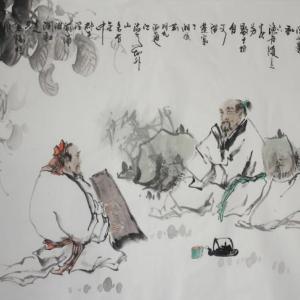 中国国画家协会理事段庆昌先生的最新六尺人物画（空山新雨随缘图）