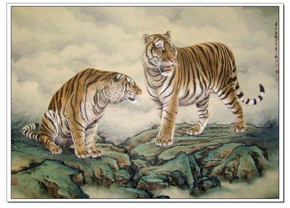 工笔画,《啸振雄风》,绢本