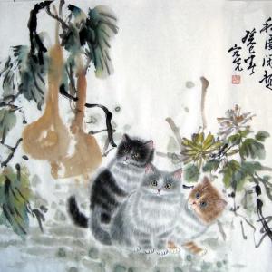 张宏先作品真迹宏先画猫十五