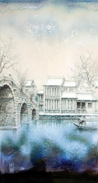 江友桥《水乡雪景--2》
