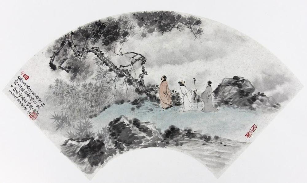 周广中扇面小品山水画