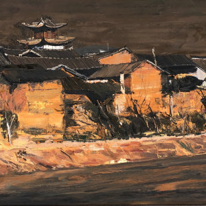 《水畔沙溪》2017年姚风布面油画