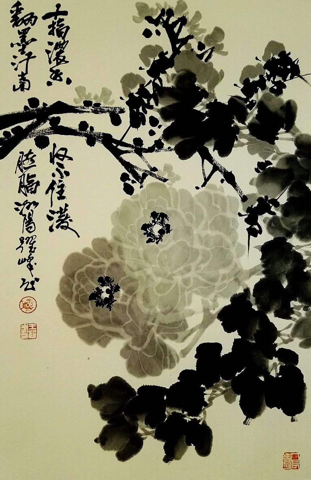 画家王跃峰水墨牡丹画