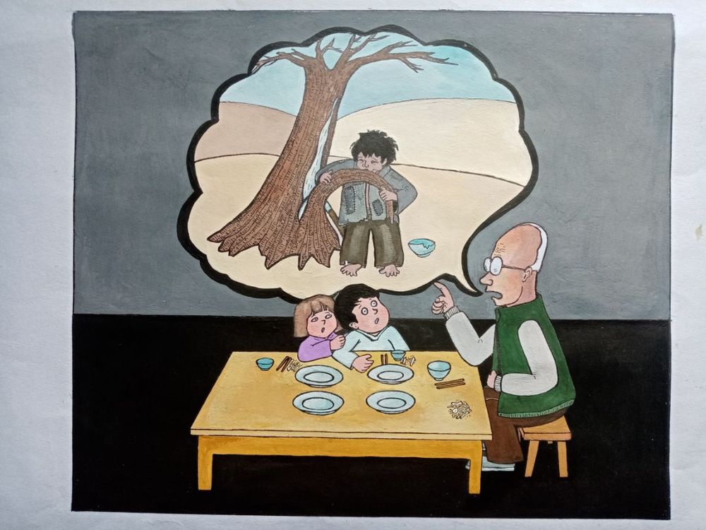 《用完餐，听爷爷讲过