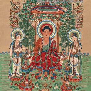 持幡飞天树下说法图