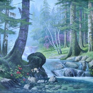 朝鲜功勋艺术家  崔昌浩 朝鲜丙烯画《白头密林》