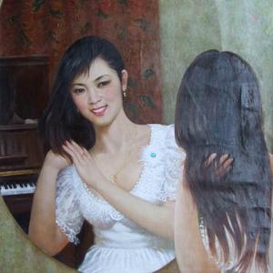 朝鲜 功勋艺术家 宋英秀 朝鲜油画《镜子》