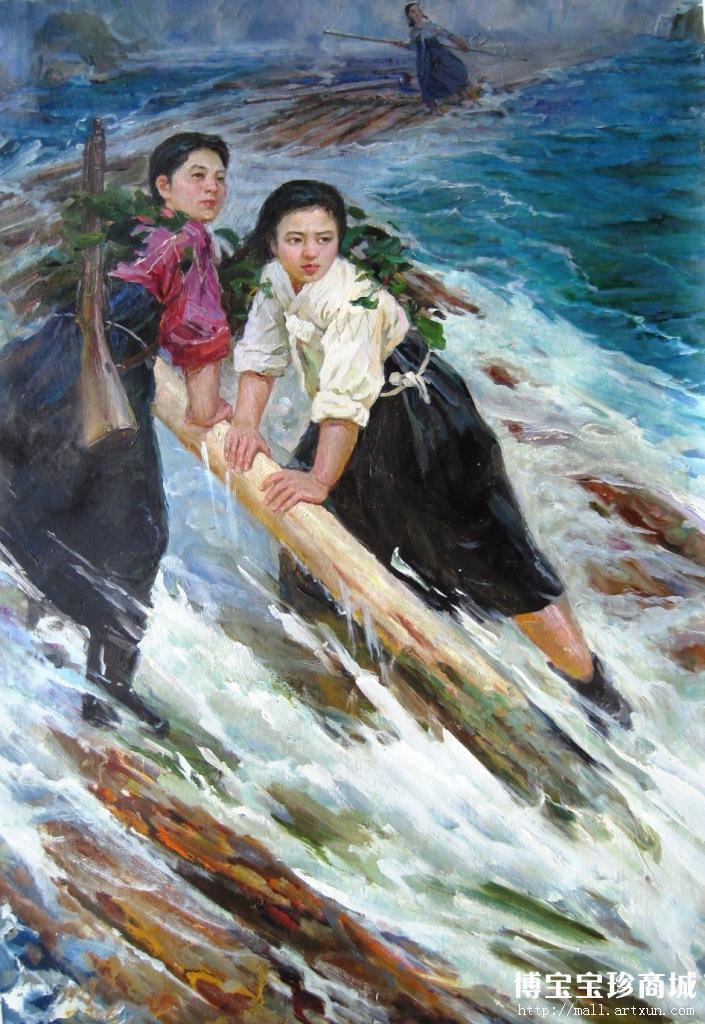朝鲜 一级艺术家 文学洙 朝鲜油画《女战斗队员》