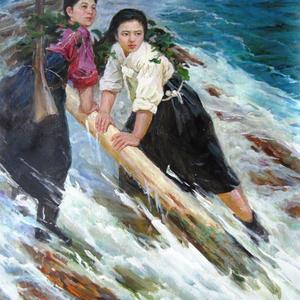 朝鲜 一级艺术家 文学洙 朝鲜油画《女战斗队员》