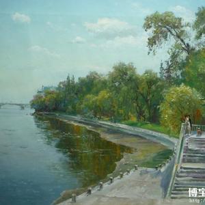 崔青活 朝鲜油画《湖边》