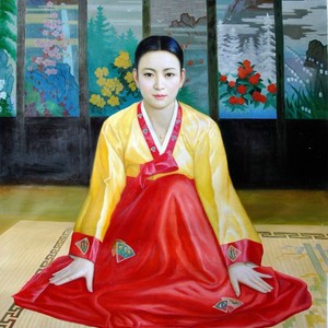 朝鲜艺术家 张元吉、金正泰 朝鲜油画 《礼拜》