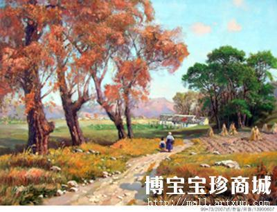 朝鲜一级艺术家  韩日 朝鲜油画 《乡村路》