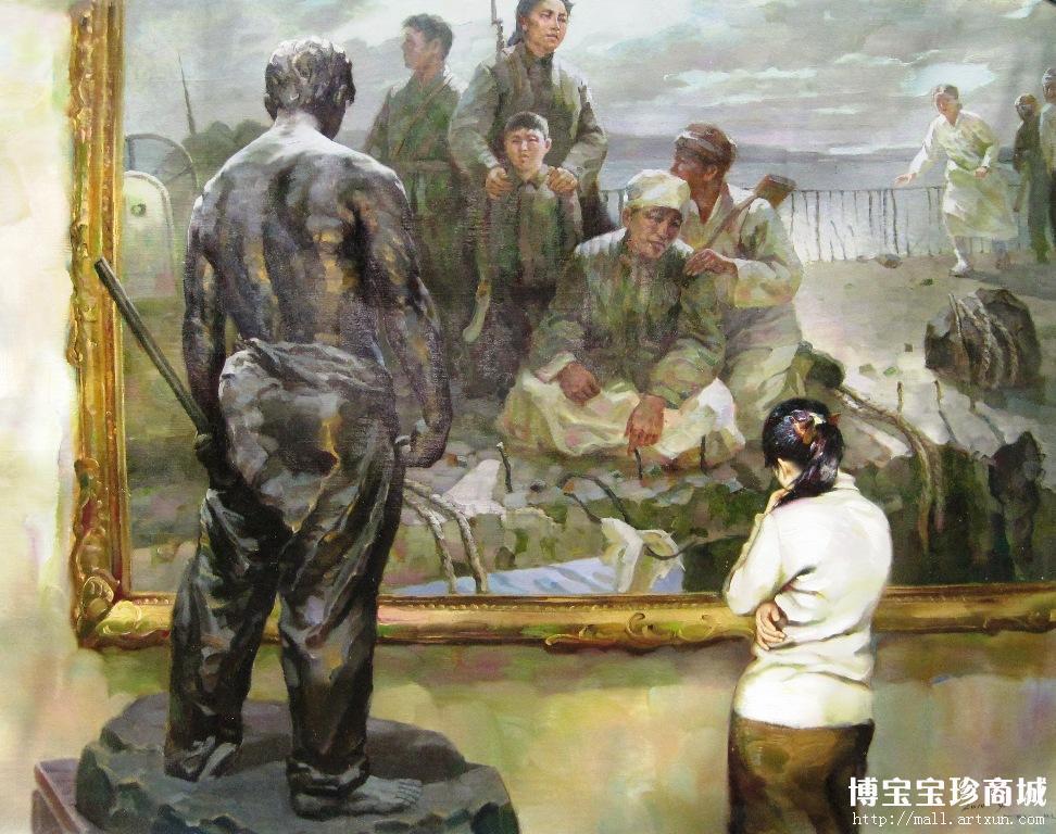 朝鲜一级艺术家  韩日 朝鲜油画 《思索》