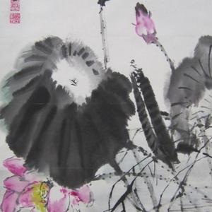 朝鲜人民艺术家 郑昶谟 朝鲜国画《莲花》