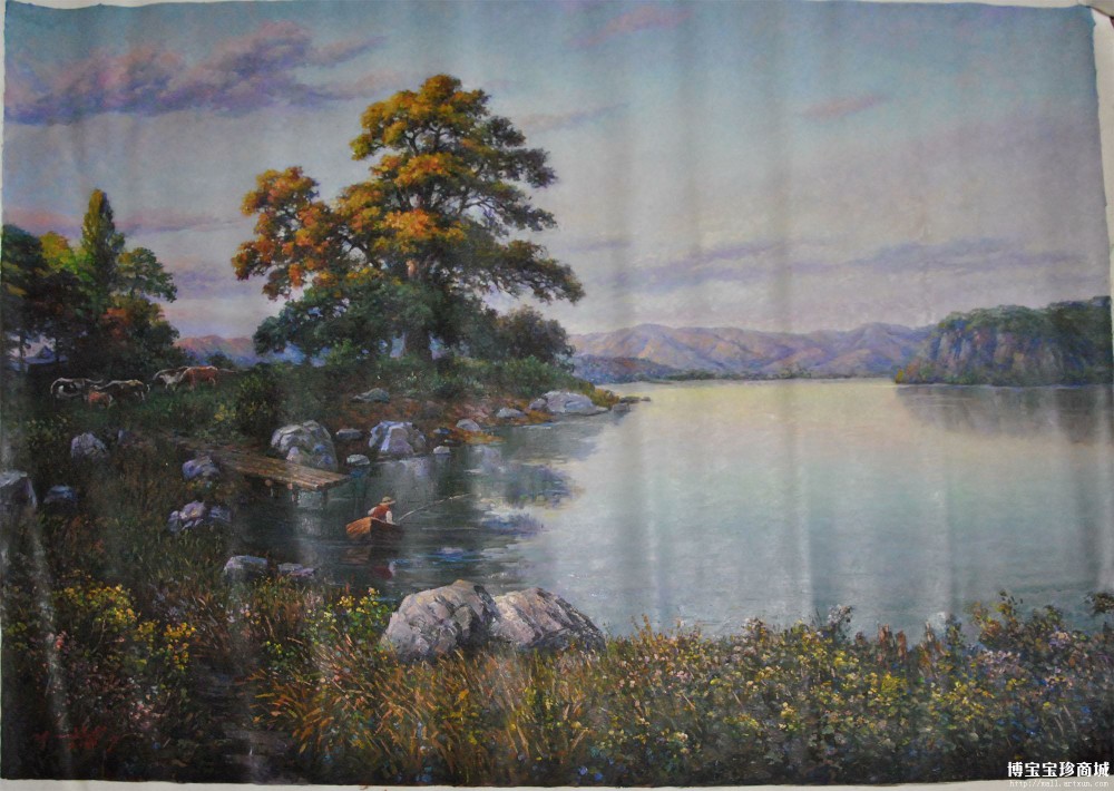 朝鲜 功勋艺术家 郑永华 朝鲜油画 《湖水静悄悄》