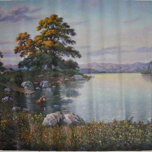 朝鲜 功勋艺术家 郑永华 朝鲜油画 《湖水静悄悄》