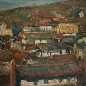 朝鲜已故艺术家 金晚炯 朝鲜油画 村庄