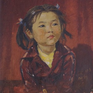 朝鲜已故艺术家 金晚炯  朝鲜油画 红衣女孩（1965年10月3日）