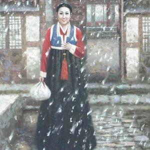 朝鲜艺术家 金兴日 朝鲜油画《外出》