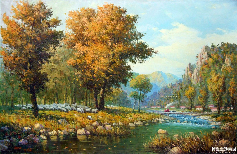 李成哲《溪边的初秋》朝鲜油画