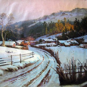 李成范《雪夜》朝鲜油画