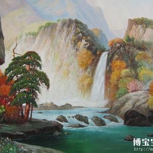 金周哲 朝鲜油画 《金刚山瀑布》