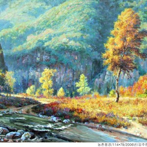 金周贤 朝鲜油画 《乡村景色》