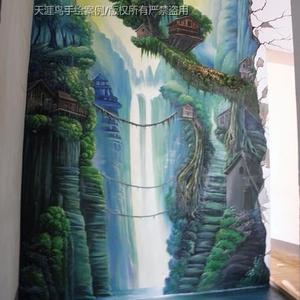 树上的精灵小木屋（墙地面立体壁画）