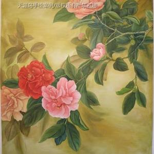 茶花（工笔油画）