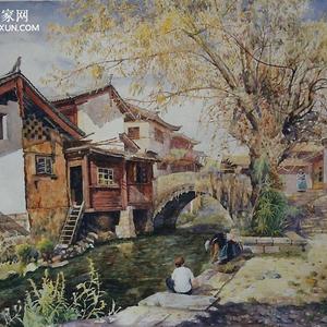 丽江古城万子桥水彩写生