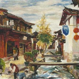 丽江古城百岁桥油画写生