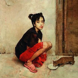 《女孩与猫》142×130cm-2007