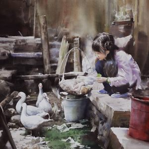 养鹅姑娘56x76cm (1)