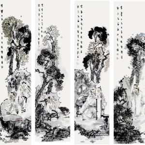 高士四条屏