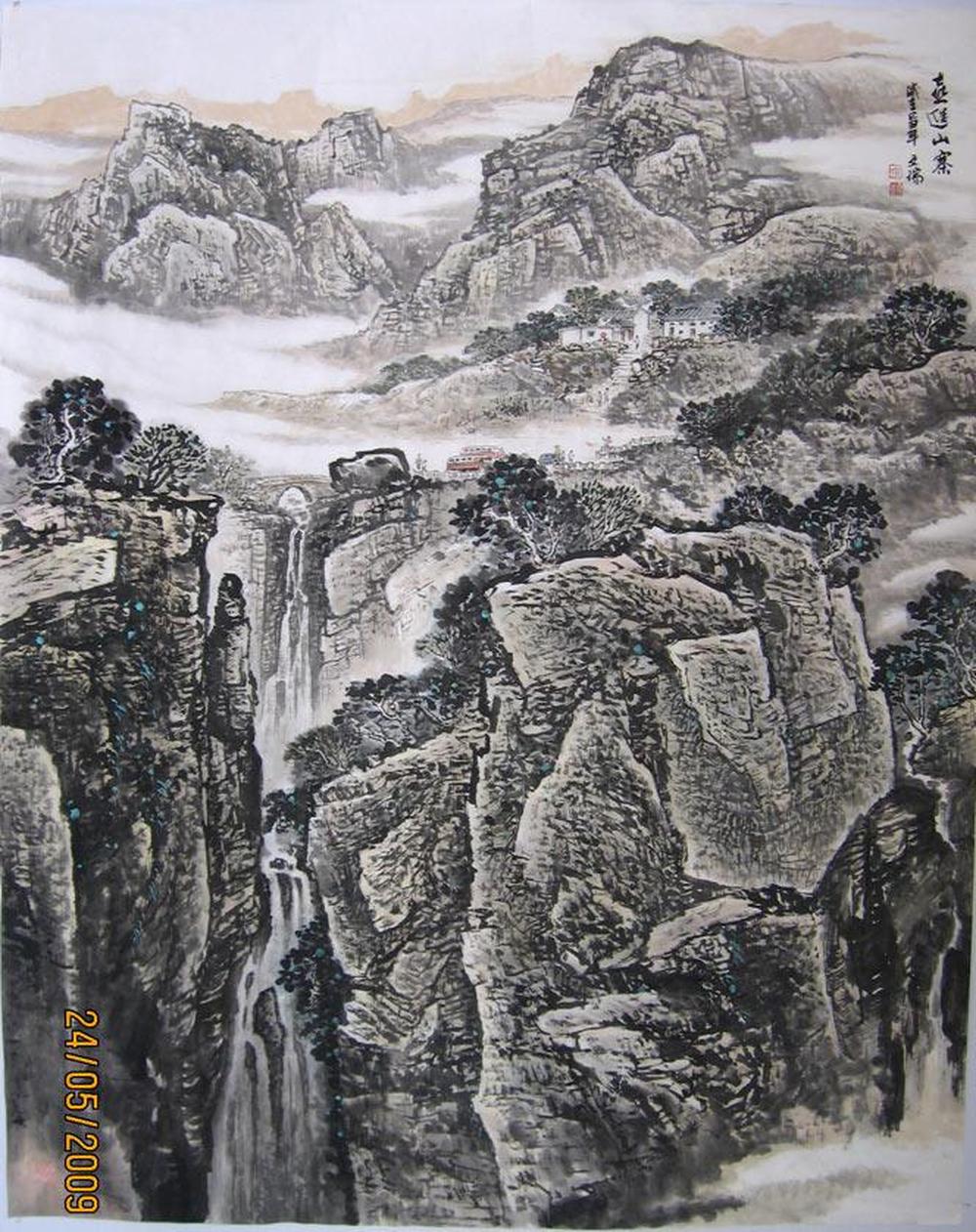 贺文瑞国画山水横幅图片